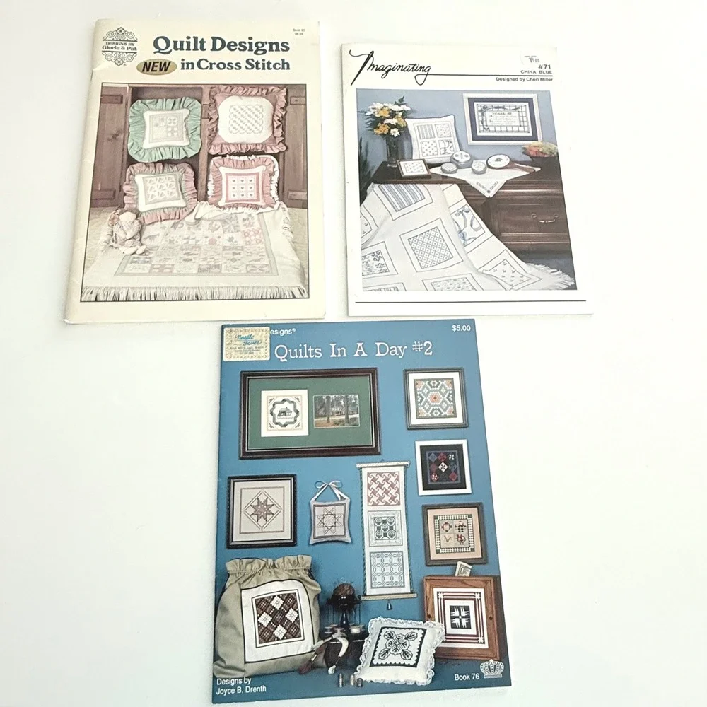 Lot of 3‎ Vintage Quilt Cross Stitch Pattern Books Sampler Primitive Decor